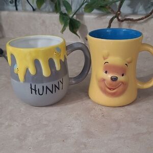 Winnie the Pooh Yellow Ceramic Mug + HUNNY Drip Gray & Yellow Mug - Set of 2